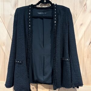 Zara Black Textured Blazer with Stud Accents